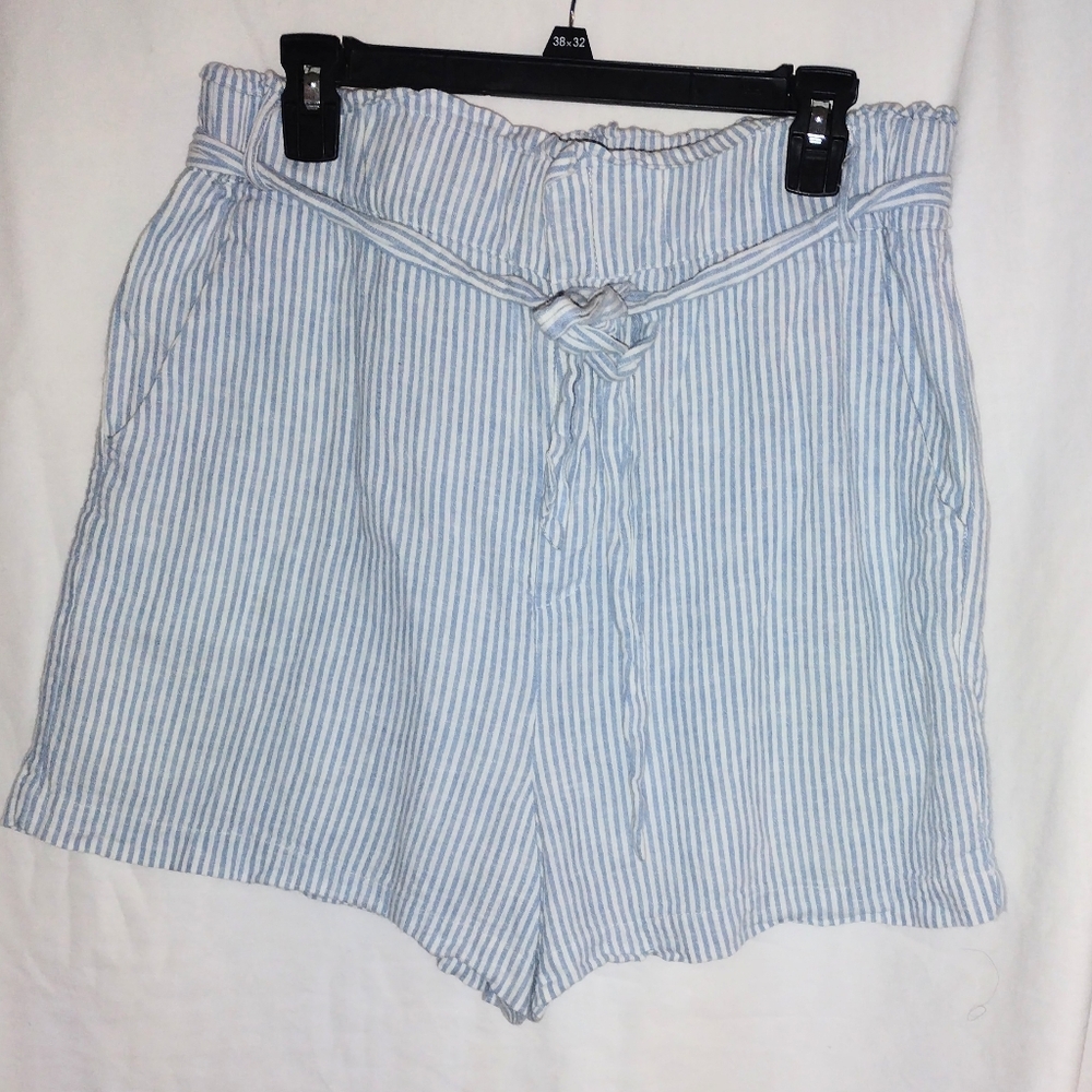 Draper James RSVP Linen Blend Vertical Blue & White Striped Print Women's Size L